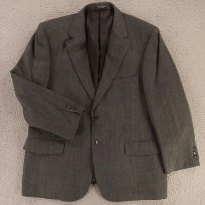 Tweed Jacket L Gray Black Herringbone 100% Wool Blazer Sport Coat 44S NEW - Image 1 of 4