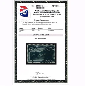 EXCELLENT GENUINE SCOTT #240 VF-XF USED 1893 50₵ COLUMBIAN PSE CERT GRADED XF-90 - Picture 1 of 3
