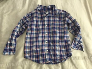 Janie and Jack Plaid blue white Red long sleeve button down shirt roll Sleeve 4 - Picture 1 of 6