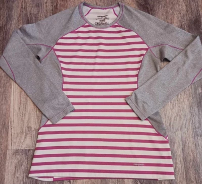 Camisa Patagonia Feminina XS Roxa Branca Listrada com Cinza Manga Longa Puxador - Imagem 1 de 4