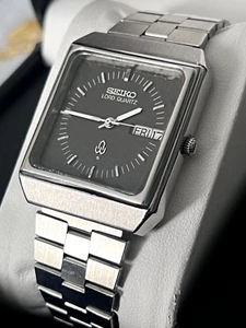 Seiko Lord Quartz 7853 5010 Square TV Black Dial Day Date Vintage Steel Watch - Picture 1 of 15