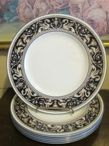 Wedgwood England Florentine W 1956 Dark Blue Set Of 6 Dinner Plate - Picture 1 of 7