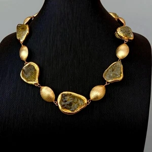 Natural Lemon Quartz Necklace Gold Plated Brushed Yellow Gemstone Semi Precious - Picture 1 of 6