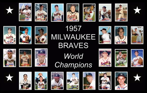 1957 MILWAUKEE BRAVES Baseball Card POSTER Hank Aaron Eddie Mathews Warren Spahn Cover