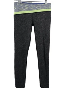 IVIVVA Girl's Leggings Dark Gray Speckled w/ Neon Yellow White Stripe Waist 12 - Picture 1 of 12