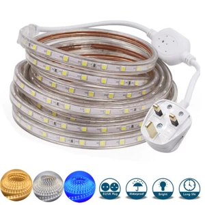 UK Plug LED Strip Lights 220V 240V 5050 SMD IP67 Waterproof Tape Commercial Rope - Picture 1 of 15