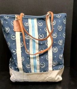 Love Pink By Victoria's Secret Navy White Canvas Tote Leather Straps Multi Use - Picture 1 of 15