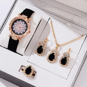 Juego de regalo de reloj para mujer y mujer plata estrás 5 piezas de joyería - Imagen 1 de 45