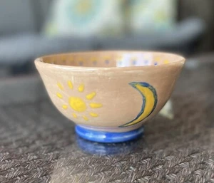 Art Pottery Bowl Hand Painted Sun Moon Paw Prints Made in Italy 3 X 5 1/4” - Picture 1 of 9