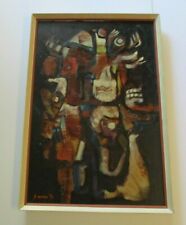 VINTAGE  LARGE ABSTRACT PAINTING EXPRESSIONIST MCM MODERNISM CUBIST CUBISM 