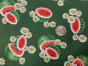 Vtg Springs Watermelon Daisy Fabric 64 x 44 Green Floral Flower Cotton Quilting - Picture 1 of 12