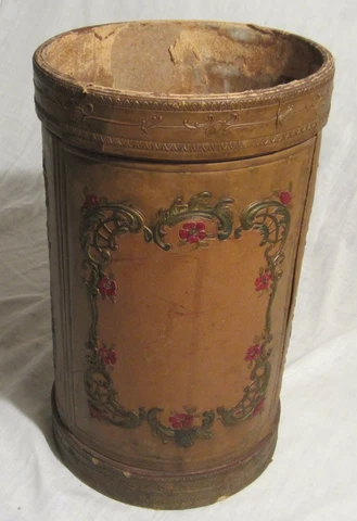 Victorian or Art Nouveau CANE or UMBRELLA STAND -- Pressed LEATHER or LINCRUSTA Cover