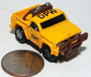 Small Funrise Plastic Pickup Truck in Yellow with Roll Bars marked DPW & Supt #2