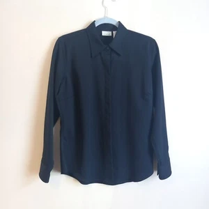 Camisa de lana negra LL Bean vintage talla M 12 abotonada para mujer ajustada inteligente - Imagen 1 de 11