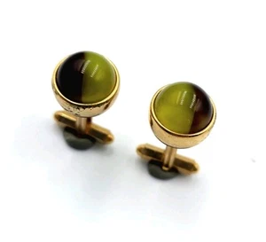 Vintage Kreisler Craft Moonglow Ball Cufflinks Brown Yellow Gold Tone - Picture 1 of 6