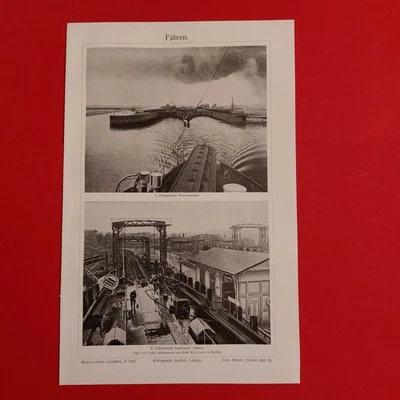 Orig.(1908) Bildtafel Fähranstalt  Stralsund + Warnemünde  - Bild 1 von 3