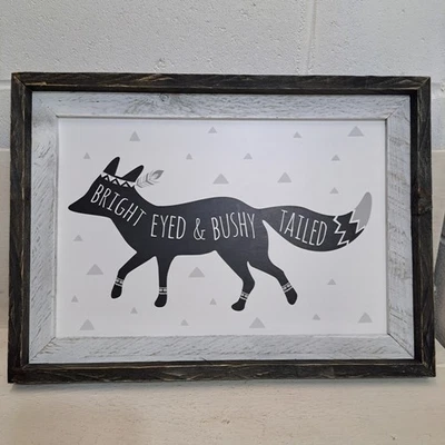 Wall Decor Modern Style Wood Framed Black and White Fox Wall Art 19.5"x14" - Image 1 of 4