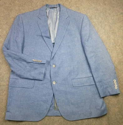 Blazer Jack Victor Para Hombres 46R Azul Lino Lana Dos Botones Rothmans NY Muesca Solapa Foto 1 de 4