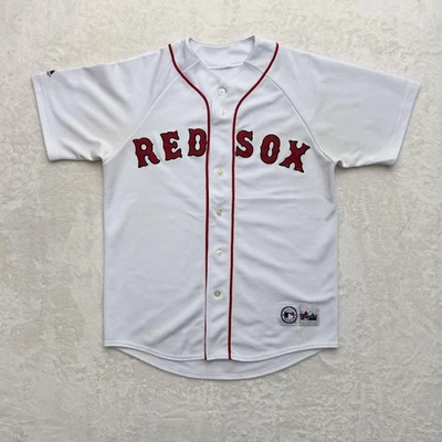 Majestic Boston Red Sox Jersey Mediano Para Hombre Blanco Rojo MLB Béisbol Botón Delantero Foto 1 de 4