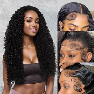 Curly Wave Lace Front Wigs Human Hair Pre Plucked 200 Density Glueless HD Tra... - Picture 1 of 6
