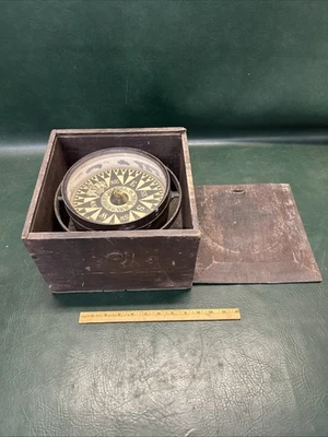 Large Antique 19th Century Robert Merrill NY Ship's Dry Compass - Image 1 of 4