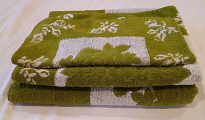 Cannon Monticello Bath Towel SET  Avocado Green Rose Florala 70’s 80’s Vintage - Image 1 of 4