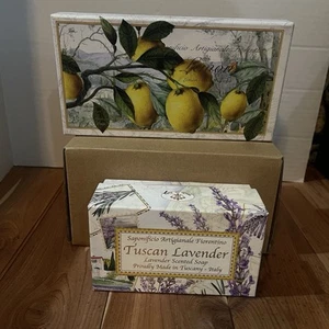 SAPONIFICIO ARTIGIANALE FIORENTINO LEMON SCENTED SOAPS 3 & Large Lavender Bar - Picture 1 of 6