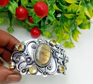 925 Sterling Silver Labradorite & Topaz Gemstone Handmade Jewellery Bracelet - Picture 1 of 5