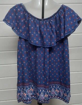 Blusa Pullover Top Sin Mangas Cuello Redondo 100% Rayón Azul Glory Desteñida 3X Foto 1 de 4