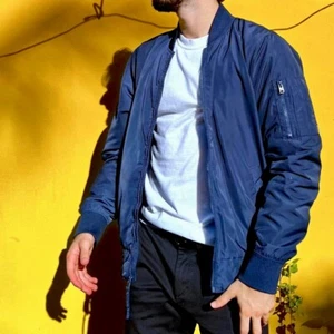Rare Hollister Nylon Bomber Jacket Coat Blue Silky Shiny Glanz Medium - Picture 1 of 9