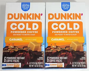 2 confezioni di caffè caramello in polvere freddo Dunkin ghiacciato 1,02 once 0,17 oz 12 totale 6 ct - Foto 1 di 7