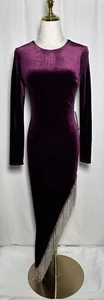 City Vibe Dress Bodycon Gown 1 Velvet Embellished Long Sleeve Slit Prom Burgundy - Picture 1 of 14