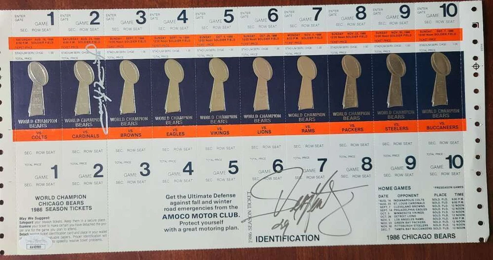 Dennis McKinnon Dennis Gentry JSA Coa 1986 Bears Season Tickets Signed - Image 1 of 1