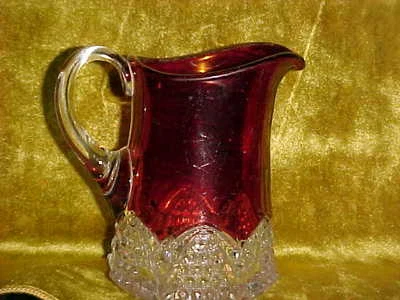 4 INCH TALL EAPG ANTIQUE RUBY FLASH PRESSED PATTERN GLASS PITCHER NAME FRONT 0S2 - Image 1 of 4