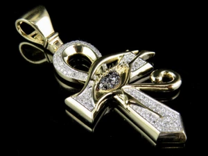 Real Moissanite Eye of Horus Ankh Cross Pendant 1Ct Yellow Gold Plated Silver - Picture 1 of 4