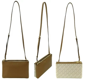 Michael Kors Crossbody Bag Shoolder Small Top Zip Acorn Brown Vanilla Ivory - Picture 1 of 14