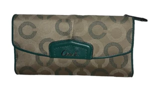 COACH Ashley Khaki Green Dotted Signature C Op Art Wallet Checkbook Holder - Picture 1 of 7