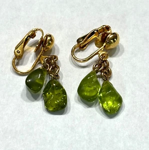 Natural Peridot Stone Nuggets Clip Dangle Earrings - Picture 1 of 6