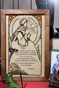 Vtg Framed Embroidered Prayer of St Francis Lord-grand i may not so much seek - Picture 1 of 11