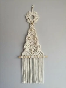 Macrame christmas tree with beads fringe and tassels BEIGE - Picture 1 of 2