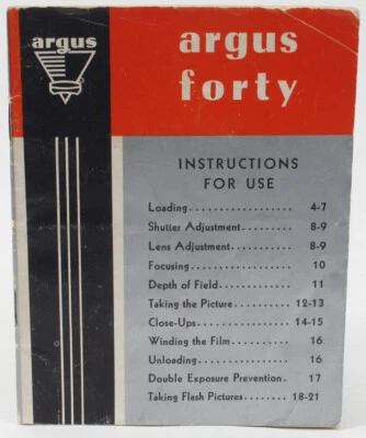 Original Instruction Manual for Argus Forty TLR Twin Lens Reflex Camera 40 - Image 1 of 2