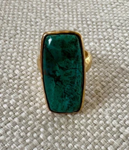 BAHGSU JEWELS Myrtle Chrysocolla 22Kt Gold Vermeil Ring Size 6 NEW - Picture 1 of 4