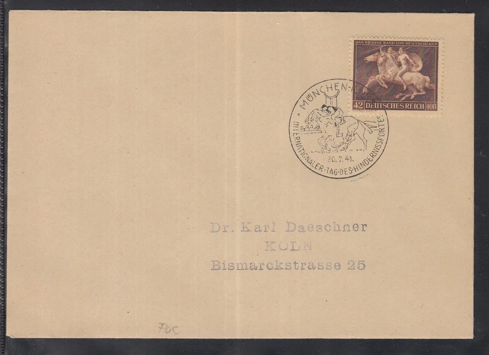 C 19 ) The German Empire beautiful FDC " Brown Band "Munich 1941 - Image 1 of 1