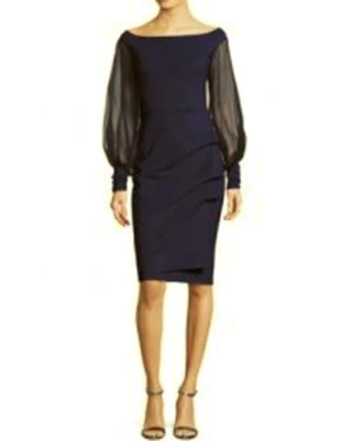 Vestido ajustado elástico manga abullonada transparente Nita azul marino 46 IT = 10 EE. UU. CHIARA BONI Foto 1 de 4