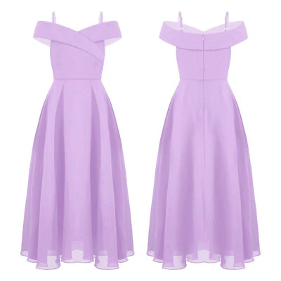 Kids Girls Chiffon Off Shoulder Flower Dress Wedding Party Prom Formal Ball Gown - Image 1 of 3