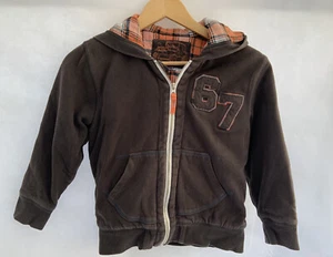 M&S Boys Brown Hooded Jumper Lined Zip Size 9-10 Years - Picture 1 of 8