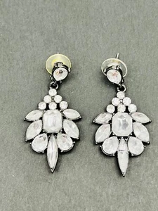 Clear Crystal Rhinestone Wedding Dangle Formal Wear Pierced Earrings - Picture 1 of 6