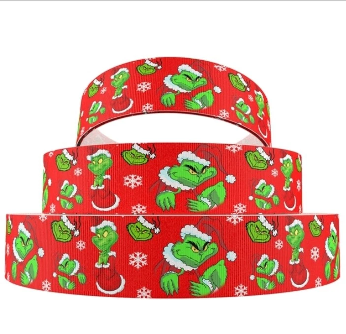 7/8 INCH 22mm Green Santa GROSGRAIN RIBBON Hair Bow Supplies 1164937 Christmas - Image 1 of 1