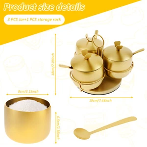 3 Pcs Sugar Container with Lid and Spoon Gold 304 Stainless Steel Sugar pavKg - Picture 1 of 12
