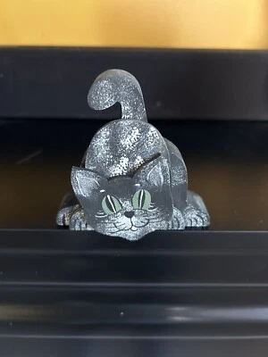 Vintage Folk Art Wood Carved Black Cat Figurine Shelf Sitter - Image 1 of 4